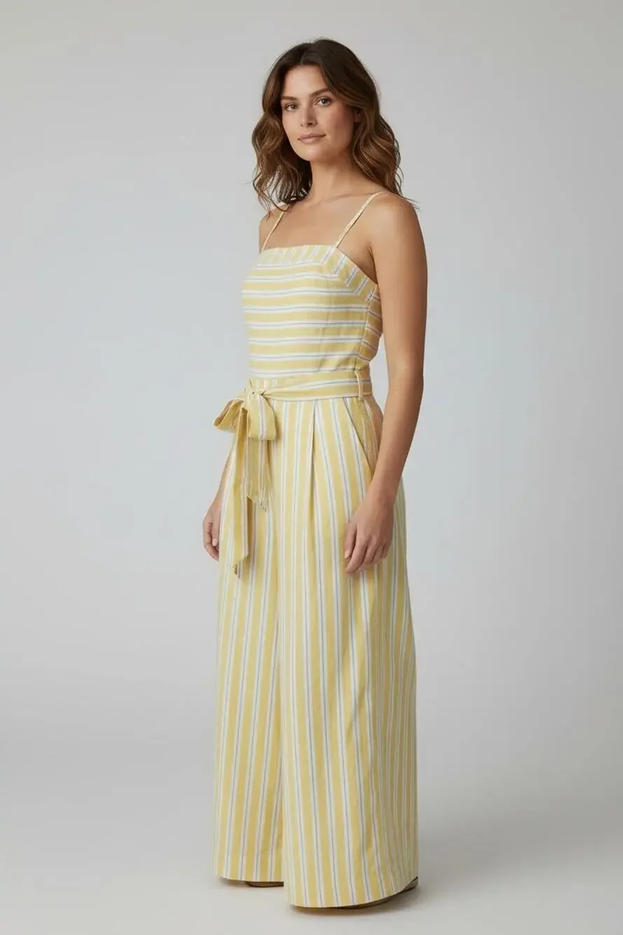 NWT BANANA REPUBLIC Linen/Cotton Blend Striped Wide Leg Jumpsuit Size 2 $149